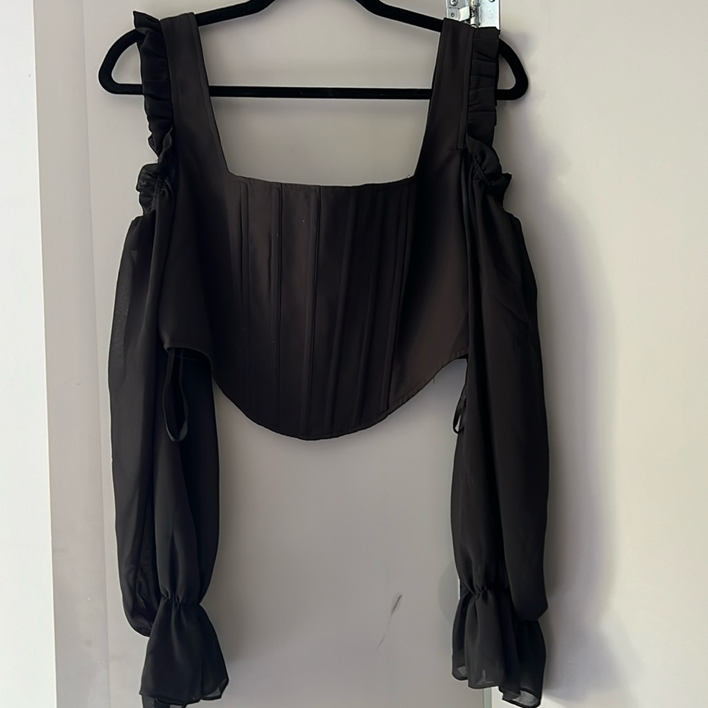 Sheer long sleeved corset top